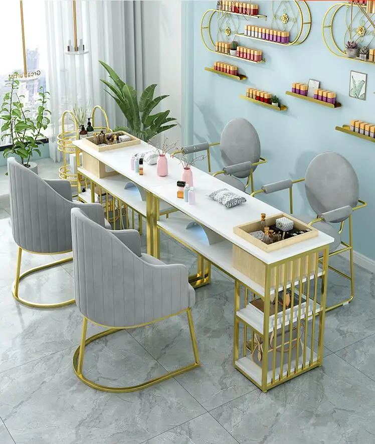 

Simple modern solid wood drawer manicure table double layer storage single manicure table double table chair set combination