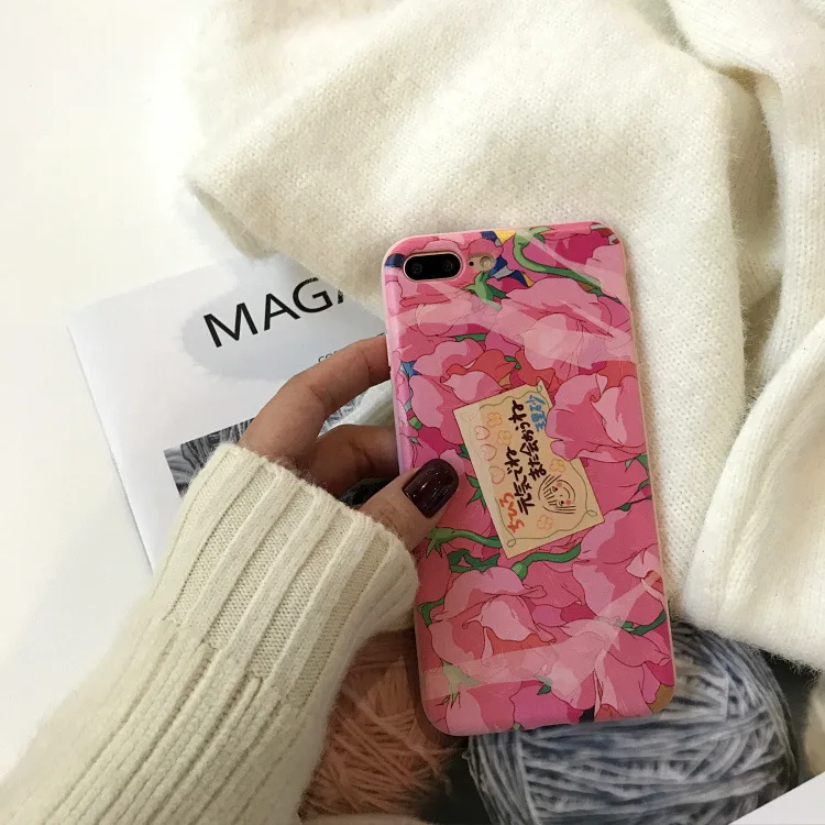 Kawaii Japanese Pink Flowers Phone Case For iPhone 7 8 Puls 6 6S X Cases Soft Silicone Back Cover Coque Fundas Capa | Мобильные