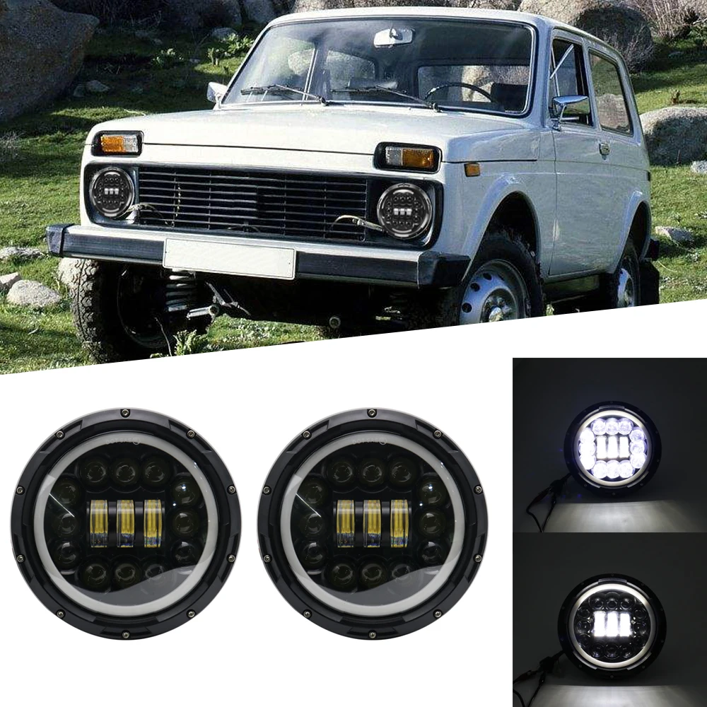 2 шт. для Lada 4x4 urban Niva " дюймовый круглый светодиодный фары Hi/Lo луч подходит 97-17 для Jeep Wrangler JK TJ LJ