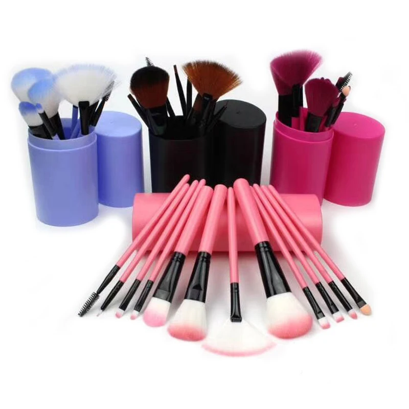 12 Pcs/Set Portable Beginner Makeup Brush Multifunctional Eyeshadow Eyebrown Make up Brushes Cylinder Set With Box | Красота и
