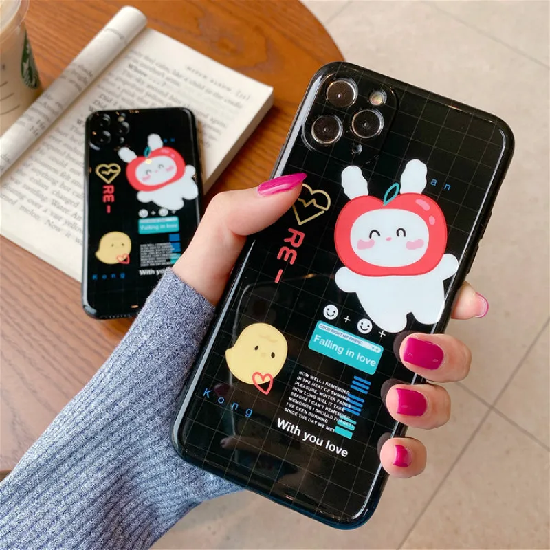 Черный силиконовый чехол с кроликом для iPhone 7 XR 11 Pro чехлы точным отверстием 8 Plus X XS