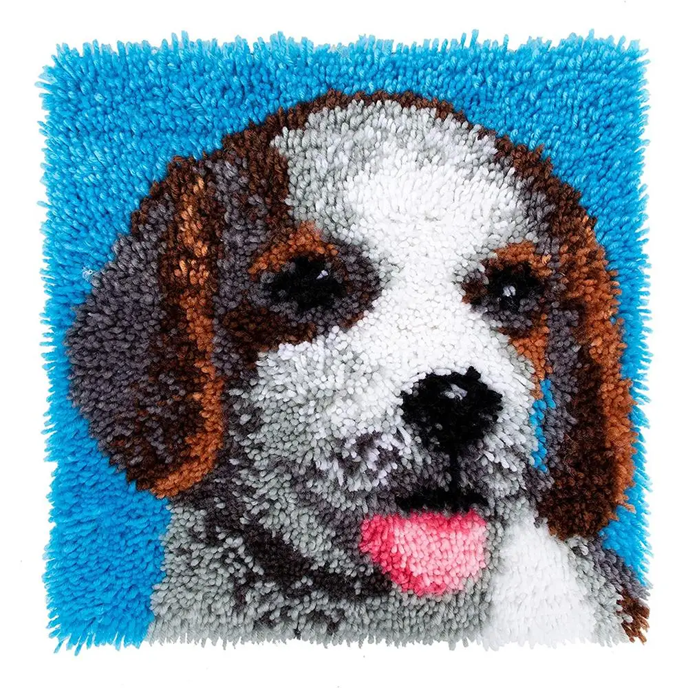 

Latch Hook Kits Pre-printed Puppy Pattern on Canvas DIY Rug Embroidery Set Crocheting for Kids and Adults Home Decoration