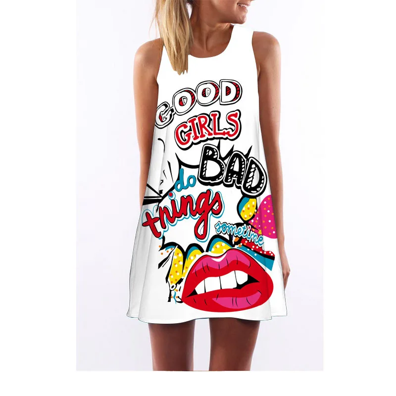 Женское шифоновое платье с принтом красных губ Повседневные Вечерние платья без