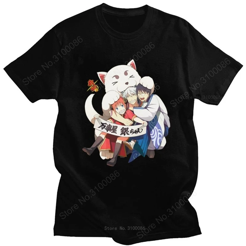 

Novelty Anime Gintama Gintoki Sakata T Shirt Men Short Sleeved Print Gintoki Sakata Kagura Elizabeth Tshirt Slim Fit Cotton Tee