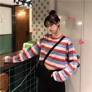 4 Милый джемпер Женская мода Ulzzang девушка печати Женская футболка уличная одежда с длинным рукавом весна осень Женская Повседневная футболка Топы повседневные - Цвет: 4