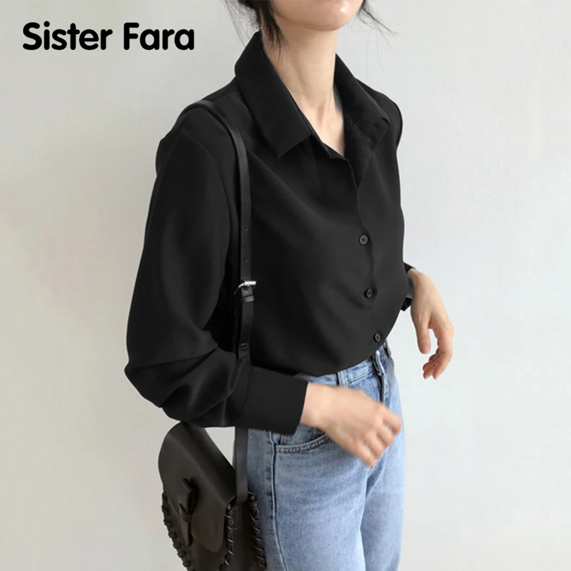 

Sister Fara pretty Blouse Female Plus Size Loose Long Sleeve Shirts Lady Simple Style Tops Clothes Blusas