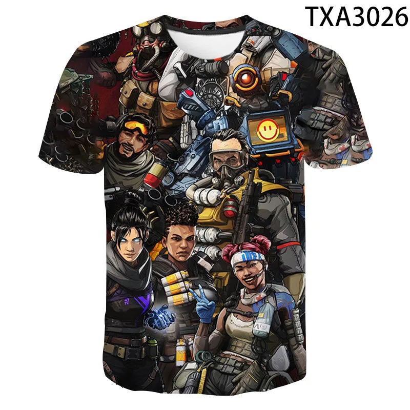 

Футболка Apex Legends для мужчин, женщин и детей, футболка с 3D принтом, летние топы с коротким рукавом, крутая футболка для мальчиков и девочек, дет...