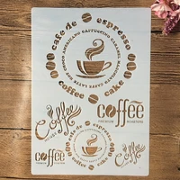 a4 29cm vintage coffee cup bean diy layering stencils wall painting scrapbook embossing hollow embellishment printing lace ruler