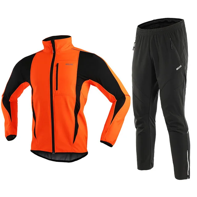 orange15k18z ARSUXEO мужская зимняя куртка для велоспорта, теплые, флисовые, вепродуваемые MTB велосипедная куртка, брюки, уличная спортивная одежда - Цвет: orange15k18z