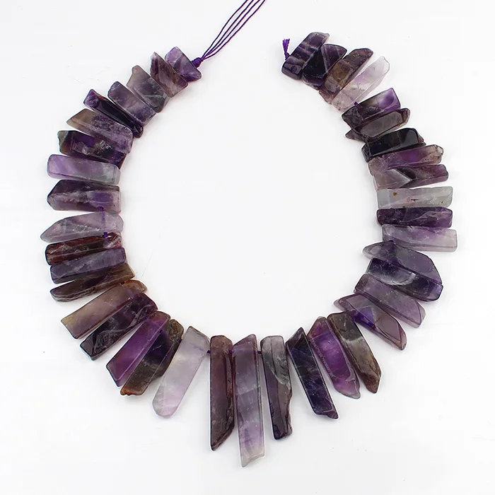 Amethyst Полный Strand натуральный Amazon тигровый глаз Пренит самородок палка топ с бусинами просверленные бусины самородок бусины в форме бивней DIY ювелирные изделия - Цвет: Amethyst
