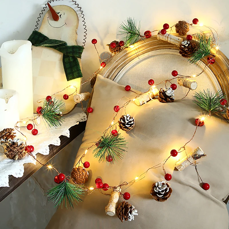 

Christmas Pine Cone Bells String Lights Xmas Tree Decor LED Garland String Fairy Lights Wedding Party New Year Room Decoration