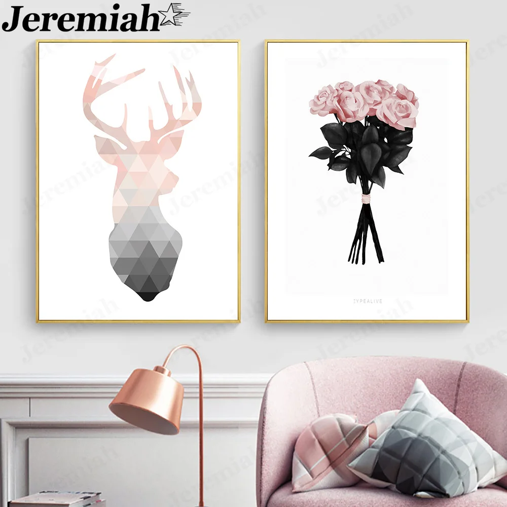 

Nordic Abstract Geometric Animal Canvas Poster Simple and Fashionable Tropical Flower Painting Wall Art Modern Home Room Decor