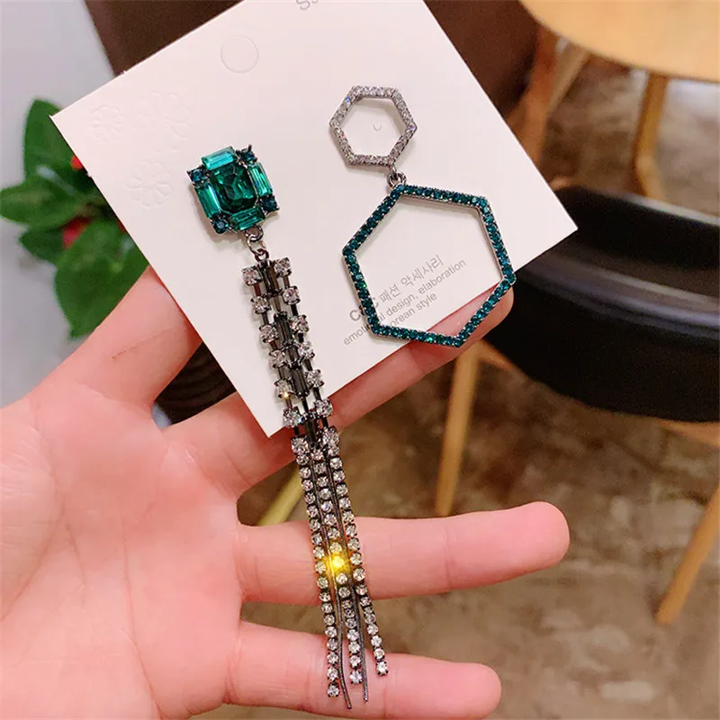 Милые женские серьги подвески с цирконом элегантные Серебристые Длинные