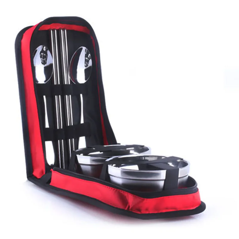 

Picnic Tourist Set Outdoor Stainless Steel Tableware Camping Cutlery Chopsticks Spoon Bowls Bag Dinnerware Travel Tools With Bag