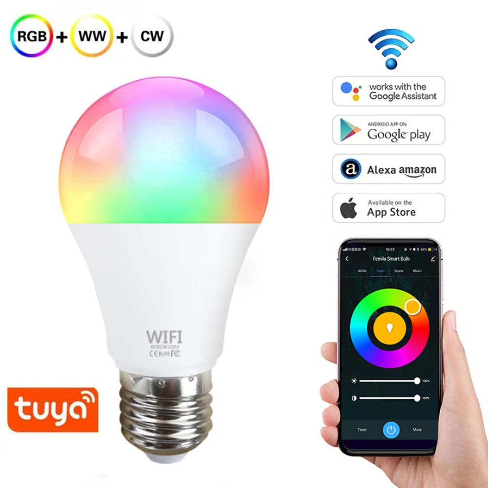AC85-265V 9W 10W Tuya WiFi Smart Bulb Lamp RGBCW Five-Way Compatible With Alexa Google Home APP Voice Control