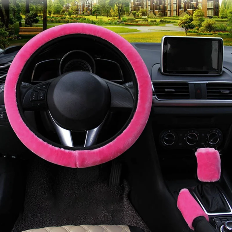 

37-38cm Soft Plush Rhinestone Car Steering Wheel Cover Interior Accessories Steering-Cover Car-styling