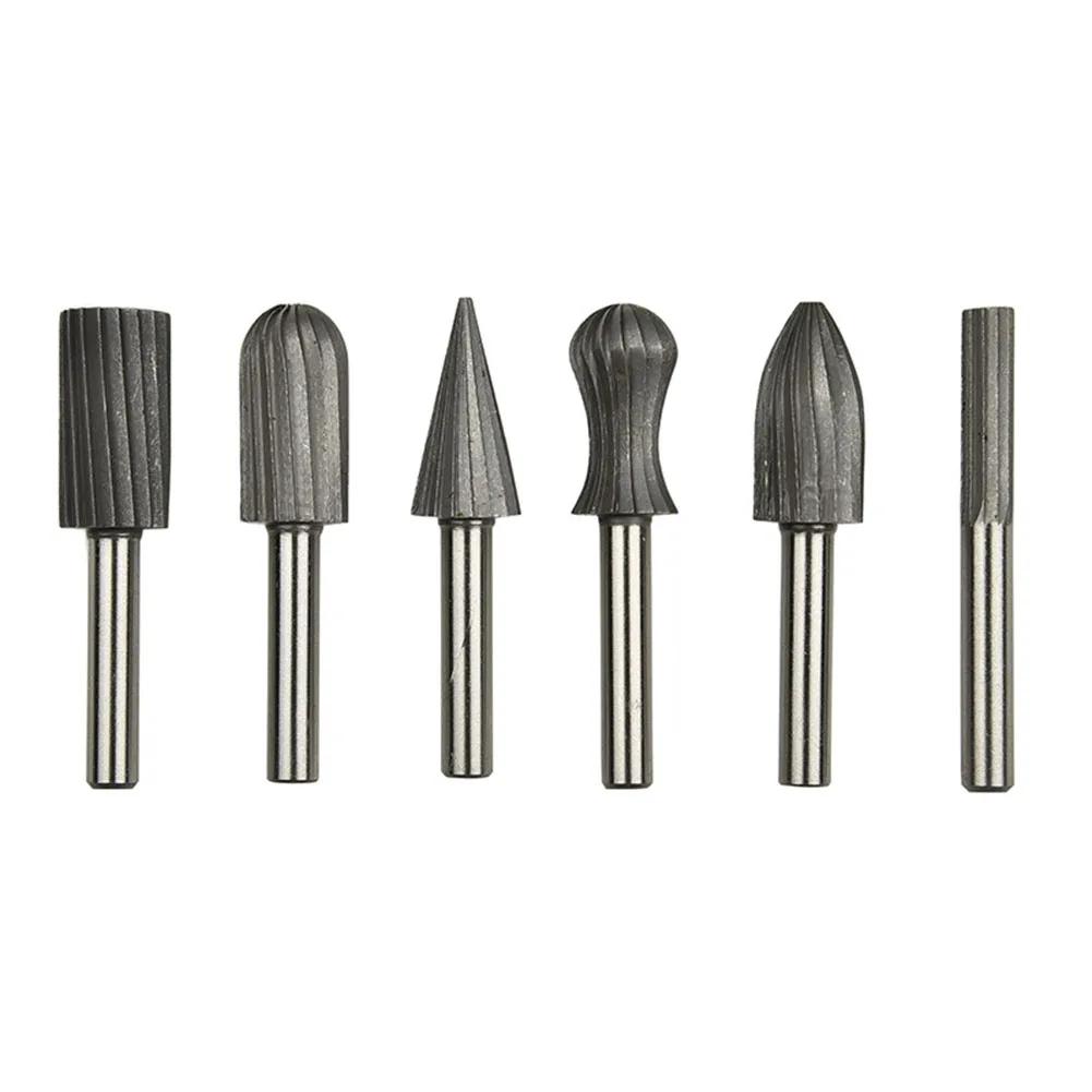

6pcs HSS Rotary Burr Set 6 mm(1/4") Shank Burr File for Metal Plastic Wood Stone Grinding Deburring
