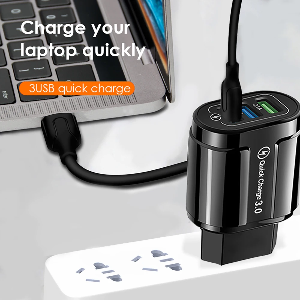 3 порты Быстрая зарядка USB Кабель зарядного устройства для телефона быстрой