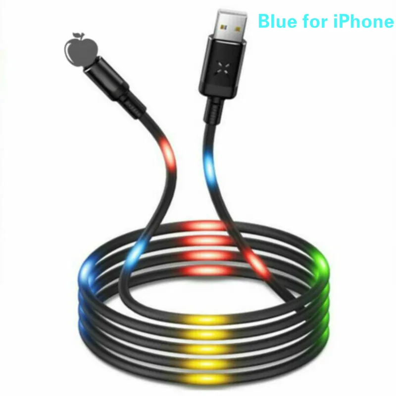 Blue for iPhone Colorful LED Light Flash Magnetic Fast Charging Micro USB Type C Cable Charger For iPhone XS X 8 7 Samsung USB C Cable - Цвет: Blue for iPhone