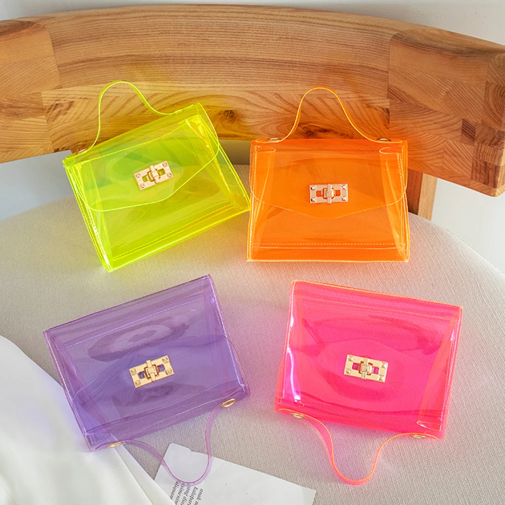 

Fashion Summer Clear Messenger Bag Women Vacation Chain Solid Color Flap Purse Summer Girl Daily Underarm Bag Purses