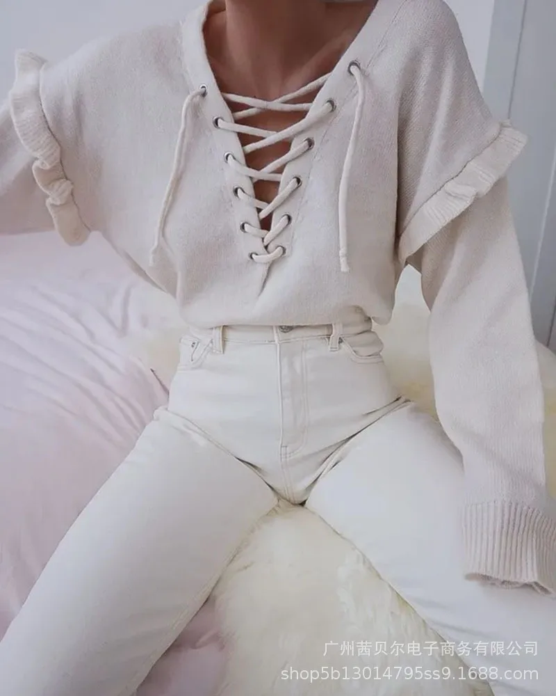 

Женский трикотажный свитер с длинным рукавом, осень 2021