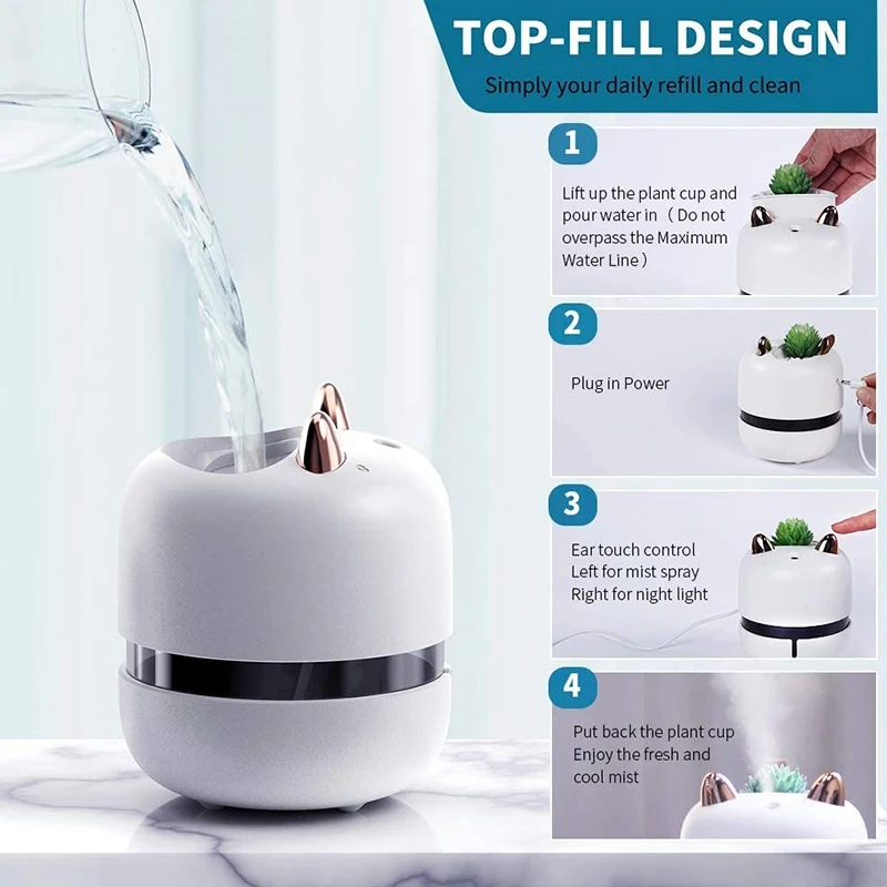 

Desk Humidifier, Top Fill Cool Mist Humidifier ,Ear Press Control USB Personal Mini Humidifiers