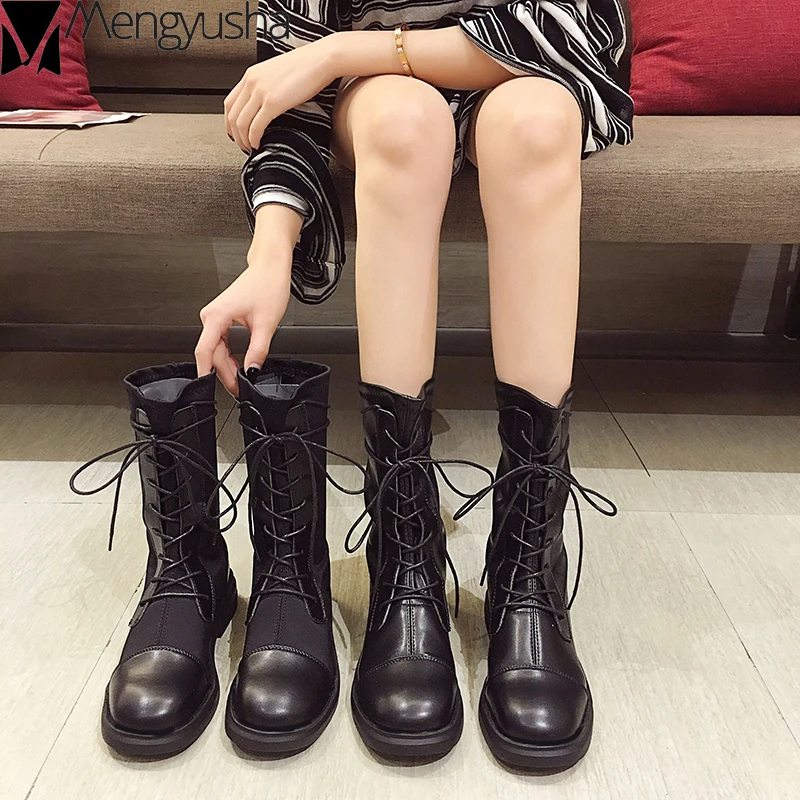 Зимние рыцарские ботинки криперы с перекрестной шнуровкой мотоциклетные на