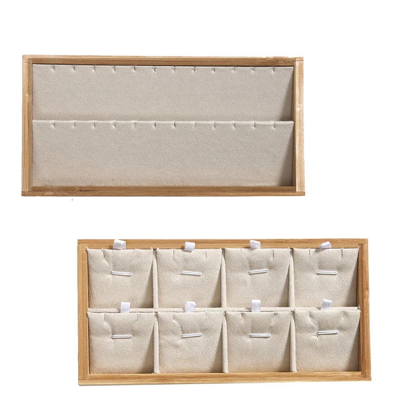 

4Pcs Beige Natural Bamboo Wood Necklace Bracelet Ring Stand Earring Storage Tray Jewelry Tray Display Props