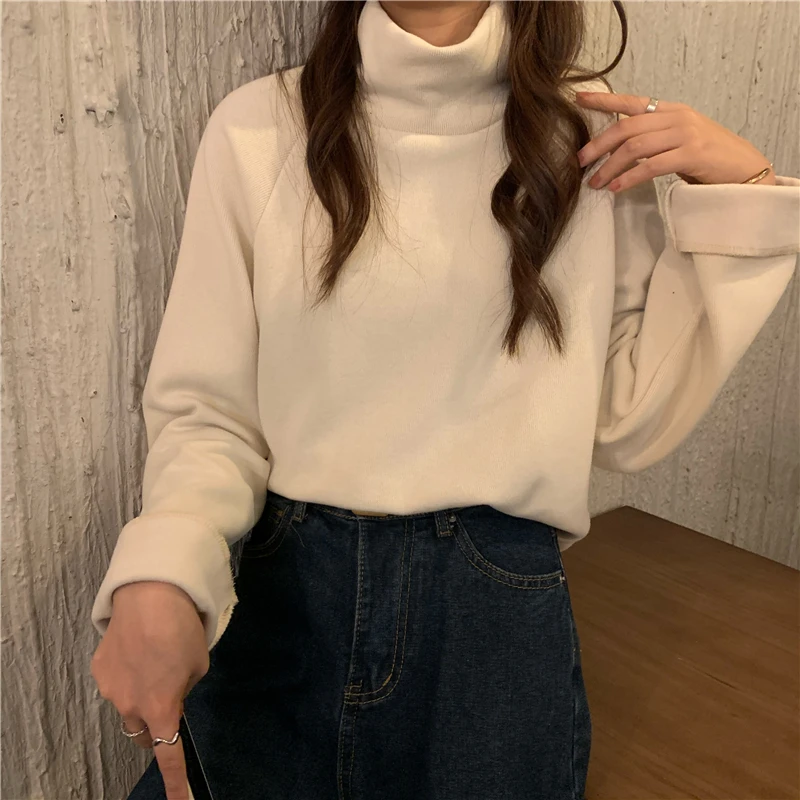 

XZ2943, 2021, новая Корейская версия, свободные толстые свитшоты с длинным рукавом и высоким воротом