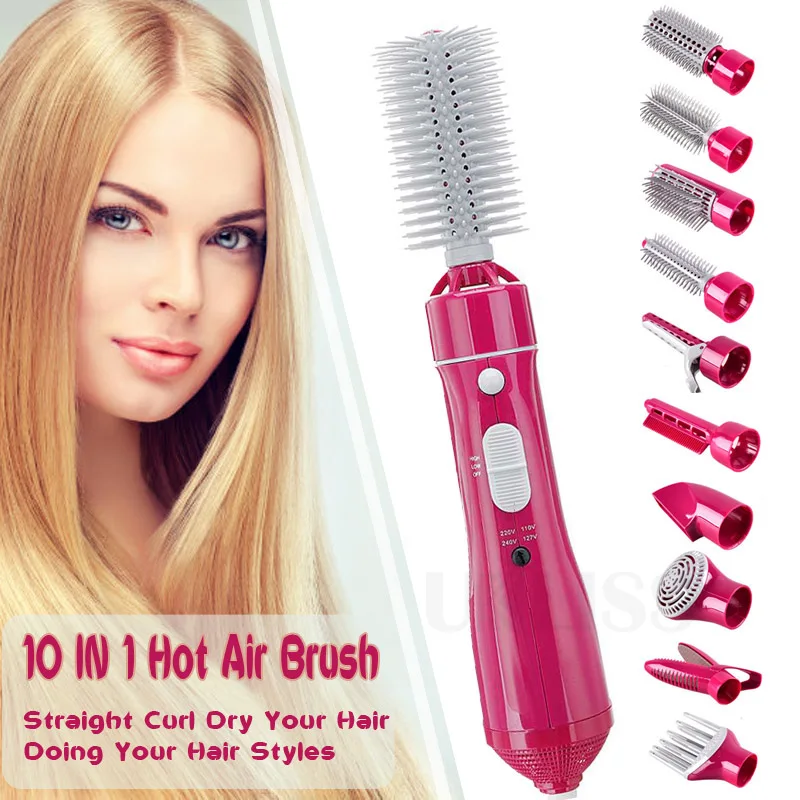 

10 in 1 Hair Dryer Brush Volumizer Detachable One-Step Hot Air Brush For Straightening Curling Drying Combing Massage Styling