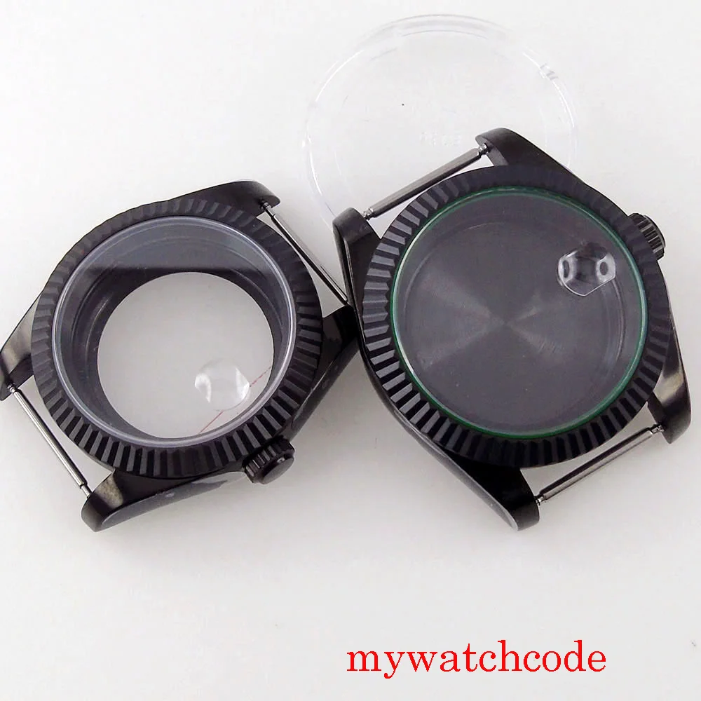

36/39mm Black PVD Plated Fluted Bezel Sapphire Glass Watch Case Fit NH35 NH36 MIYOTA 8215 ETA 2824 PT5000 Movement