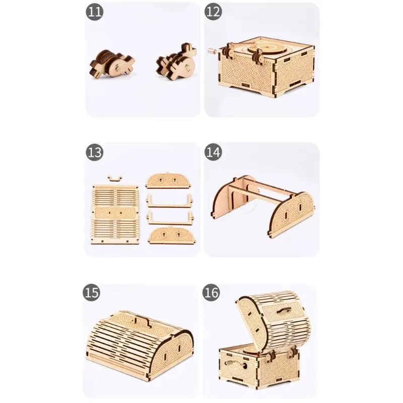 

DIY Hand Crank Music Box Model 3D Wooden Puzzle Toy Self Assembly Wood Craft Kits Home Decoration for Children Kids