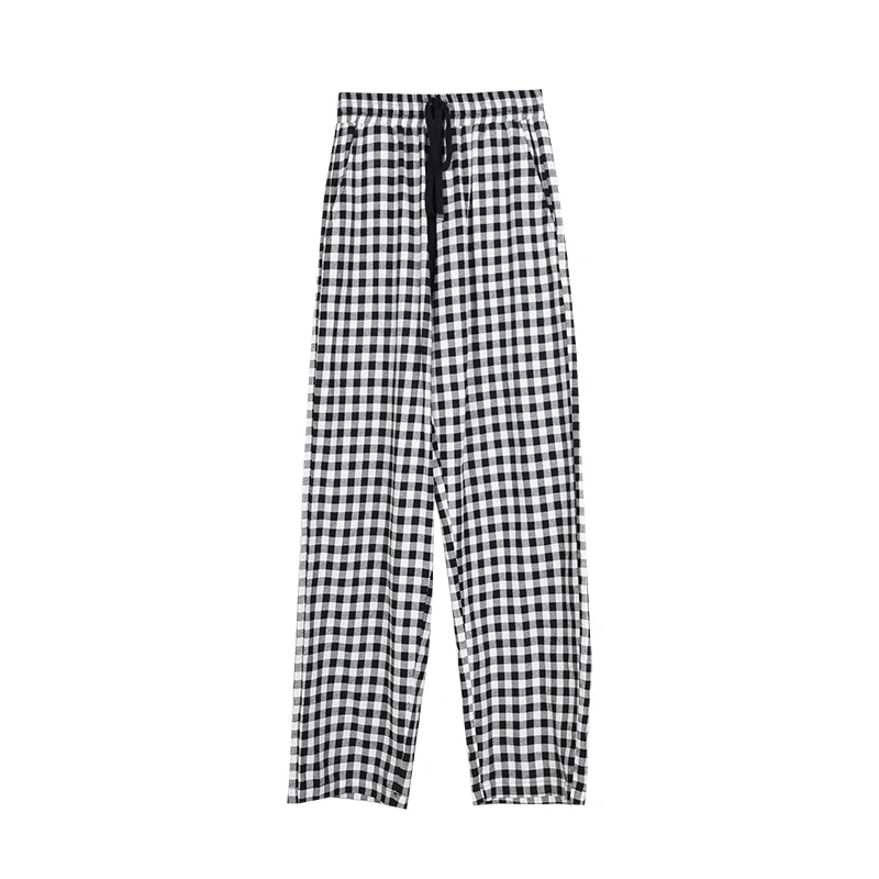 

The Smallest Sea Homemade Korean Autumn New High Waist Straight Loose Slimming Fashionable All-Match Plaid Trousers for Women