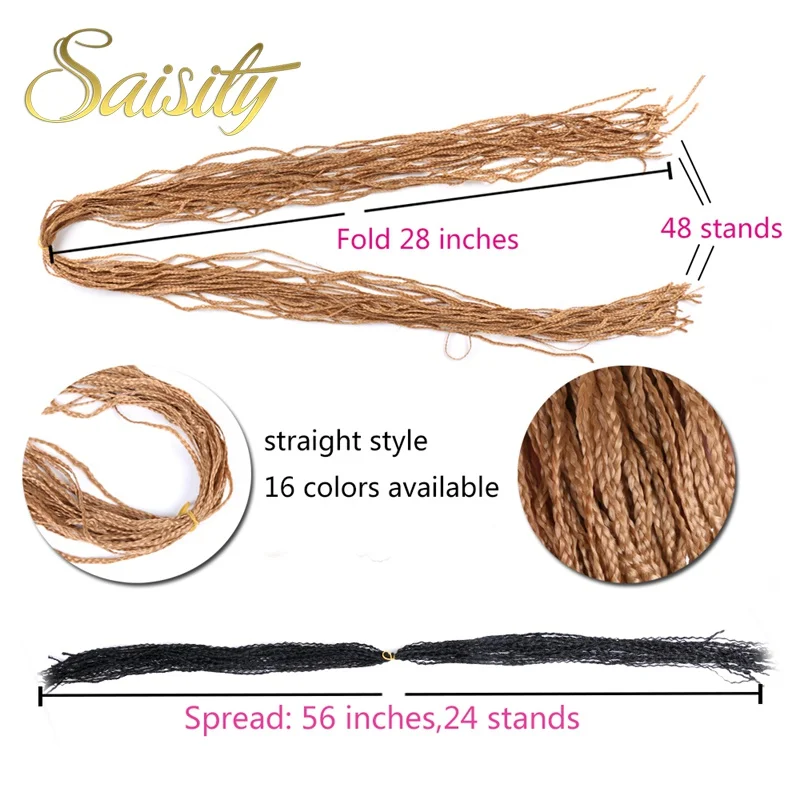 

Saisity Zizi Box Braids Crochet Colored Synthetic Hair Extensions 28''Gray Pink Purple Crochet Hair 48Strands / Pack 50g