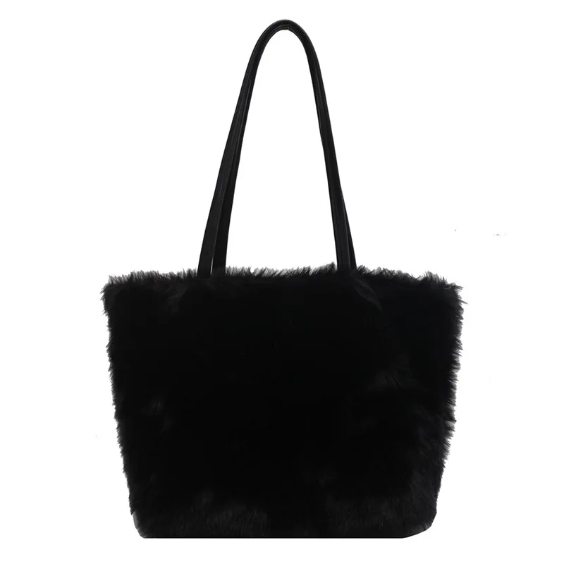 

2021 Luxury Design Women Handbags Faux Fur Plush Ladies Shoulder Bucket Bags Ins Chic Big Capacity Female Tote Bag Clutch Purse