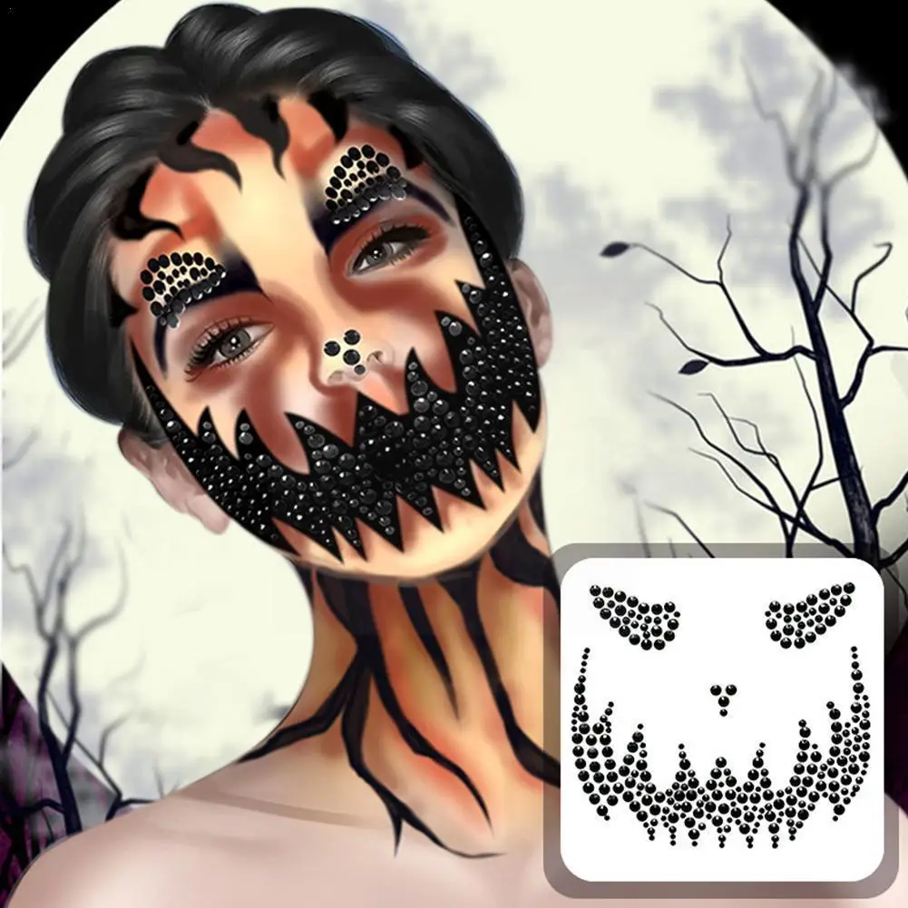 

1 Pcs Halloween Skull Face Gems Stickers Art Makeup Party Festival Skull Bone Face Jewel Sticker For Night Clubbing Holiday G2r9