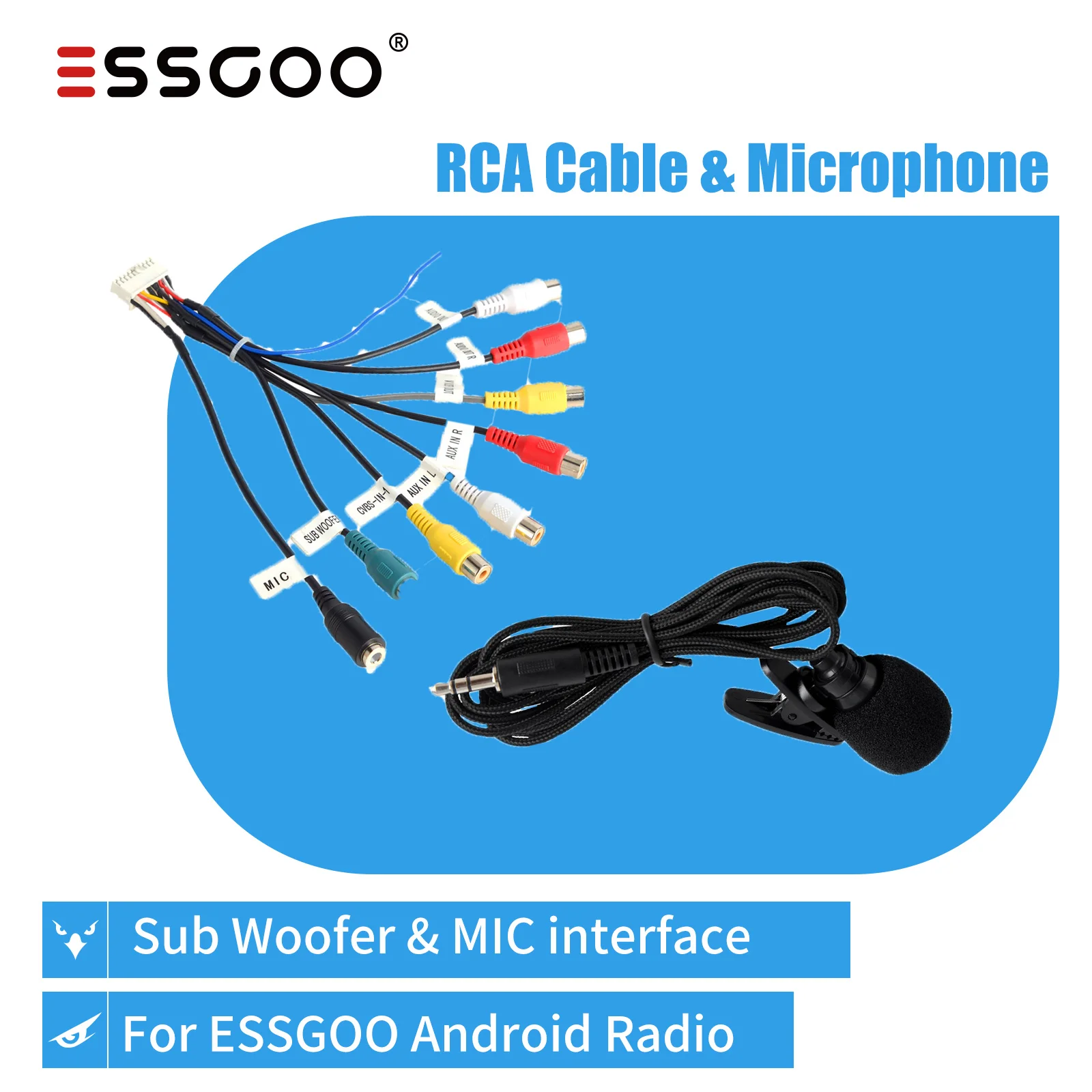 ESSGOO Android радио RCA Выход провод сабвуфер интерфейс микрофона 3,5 мм микрофонный кабель универсальные автомобильные аксессуары - изображение