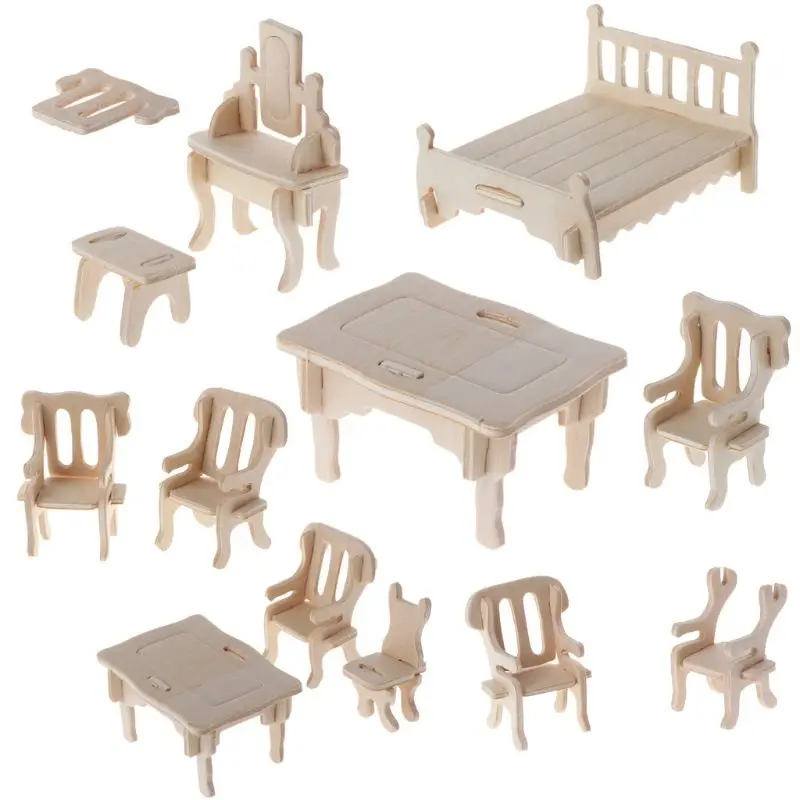 Мини 3D деревянные головоломки DIY 34 шт. Миниатюрный 1:12 кукольный домик мебель для