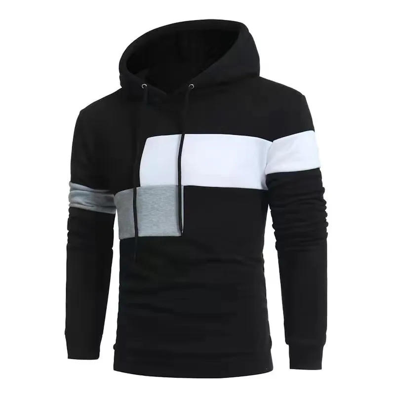 

2021 New Men's Splicing Tricolor Hoodie Autumn and Winter Fashion Casual Men's Pullover with Wool Collar