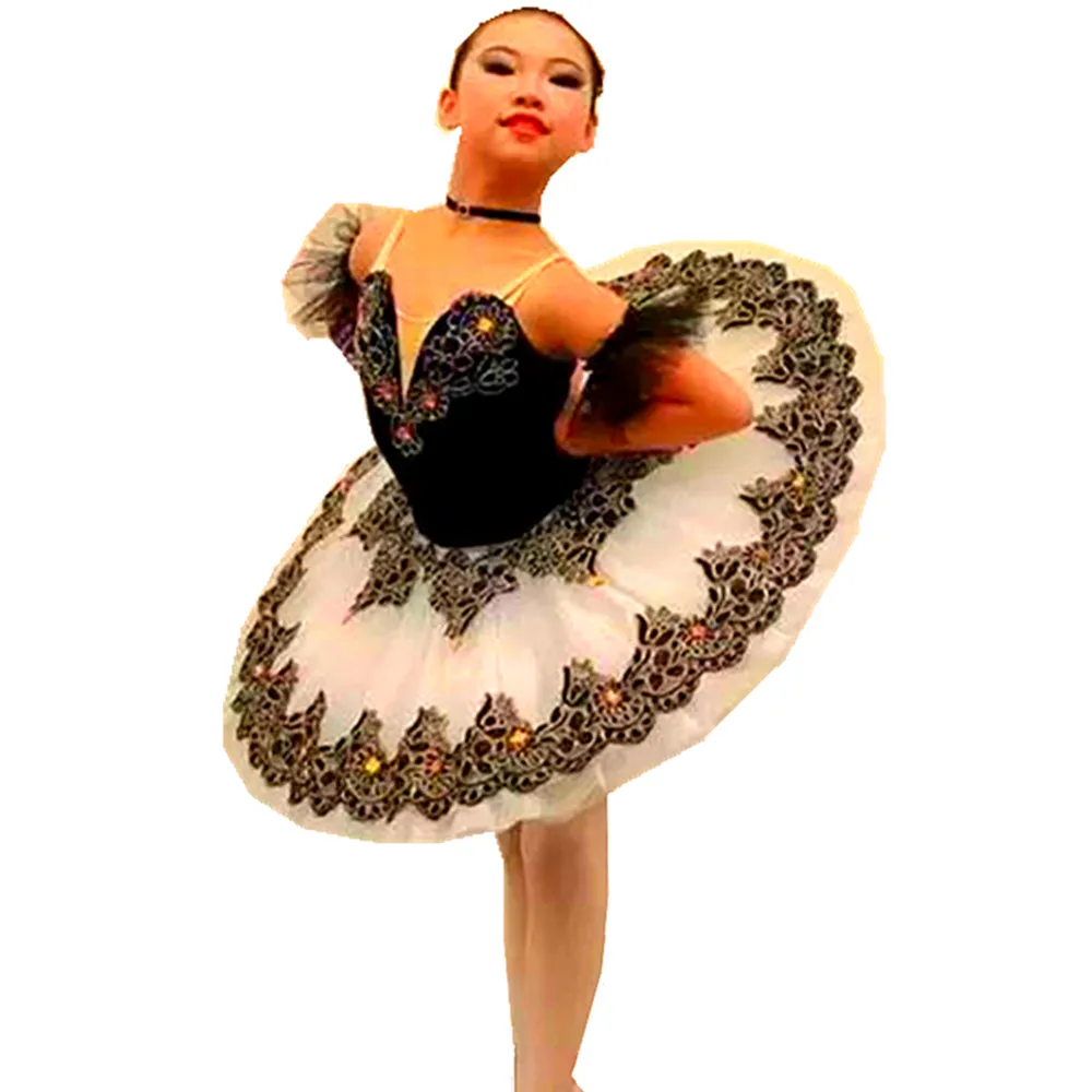 

Professional Ballet Skirt Female Black and white Performance Costume Swan Lake Gauze Tutu Stage Costume