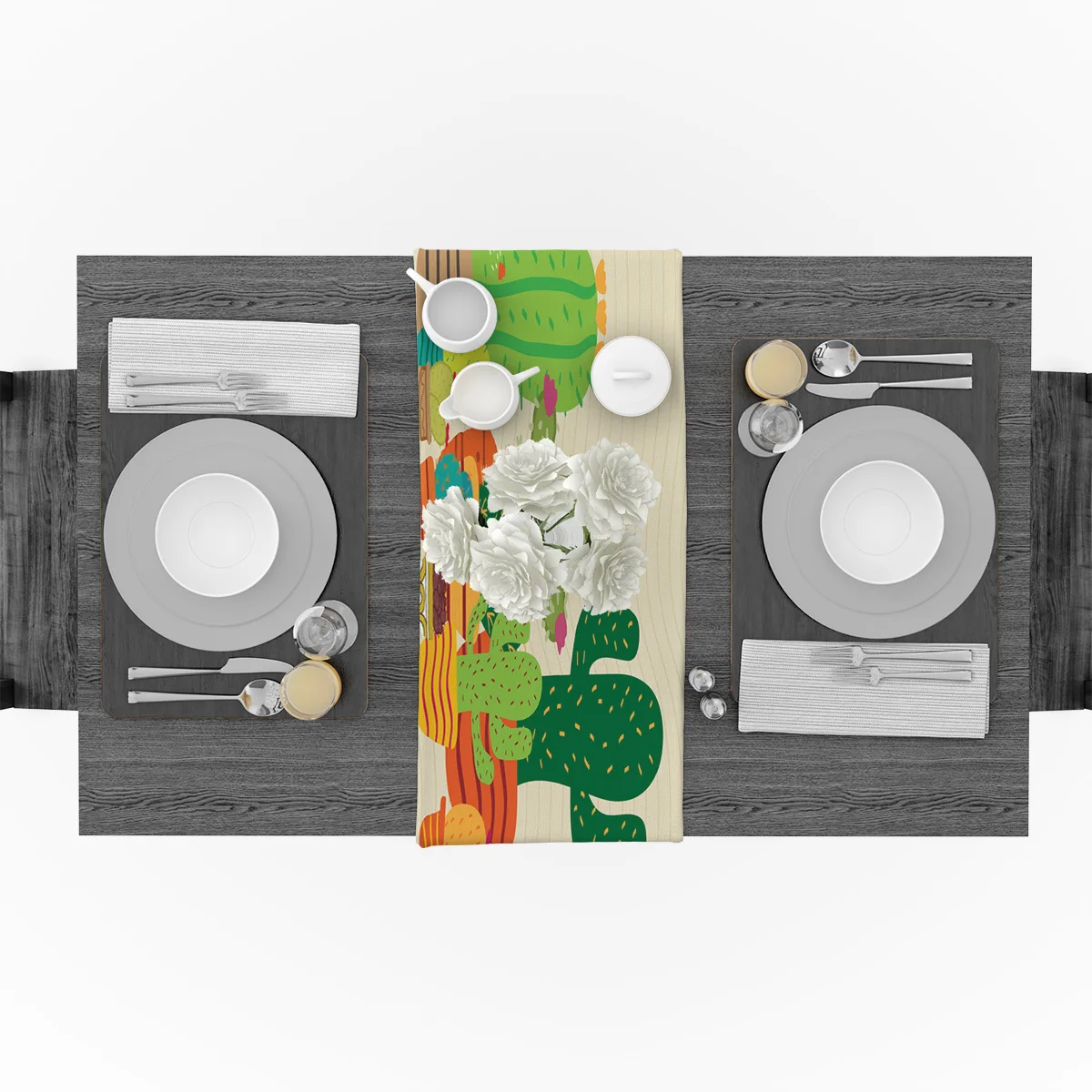 Кактус растение суккулент в горшке скатерть для семейного ужина на улице