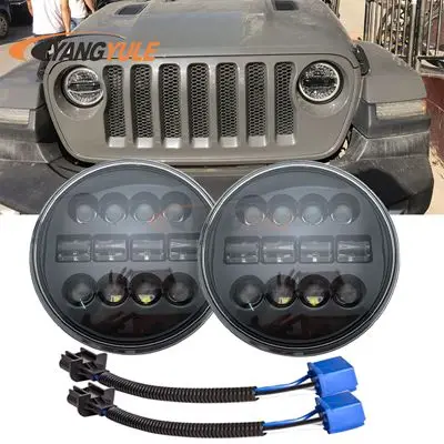 60w black 2X7 дюймов круглый светодиодный фары проекционный комплект фар для Jeep Wrangler JK TJ LJ lada niva 4x4 suzuki samurai Hummer H1 H2 - Цвет: 60w black