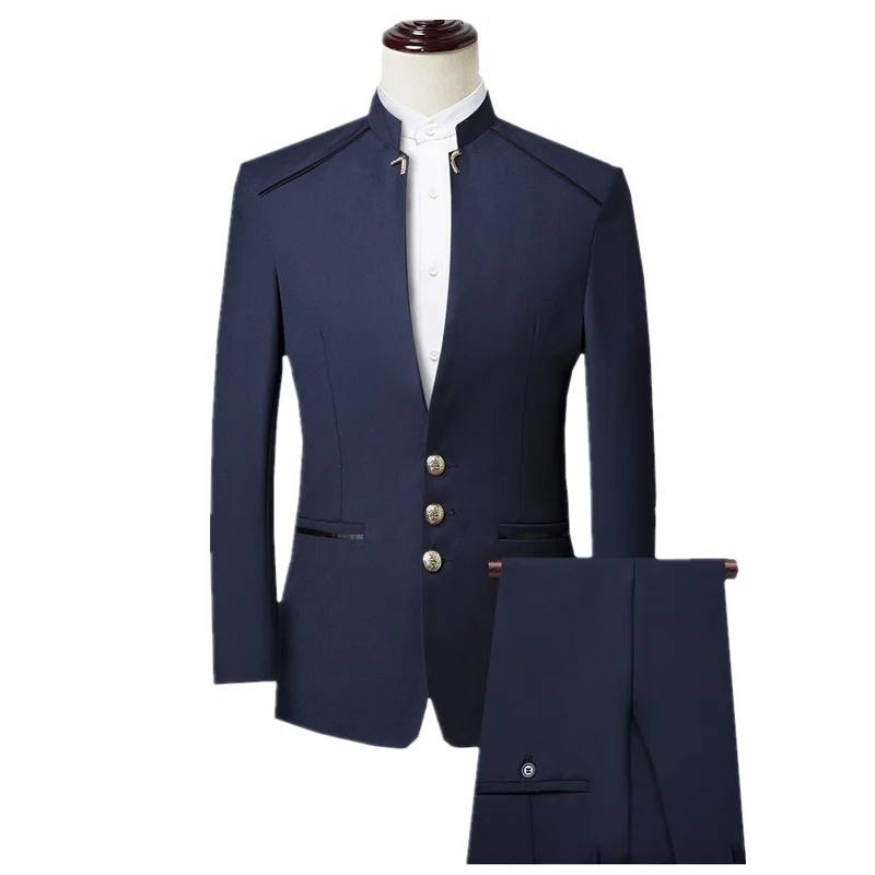 

Brand Men Suits Big size Chinese Mandarin Collar Mens Suit Slim Fit Blazer Wedding Terno Tuxedo 3 Pieces Suits Sets