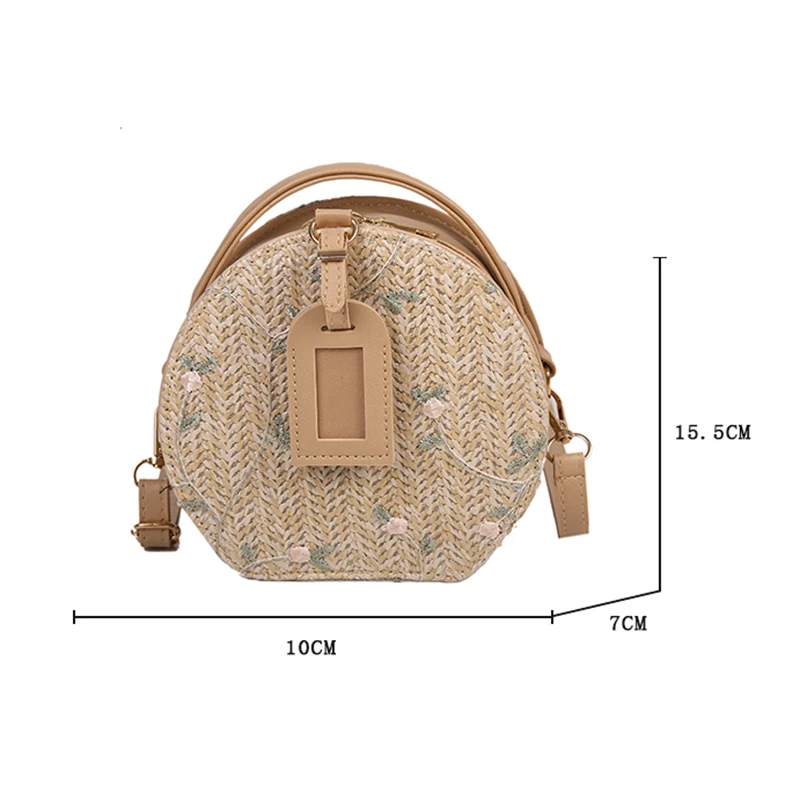 

Fashion Women Woven Shoulder Crossbody Bag Ladies Vintage Flower Pattern Messenger Pouch Small Purse Round Ladies Handbags Purse