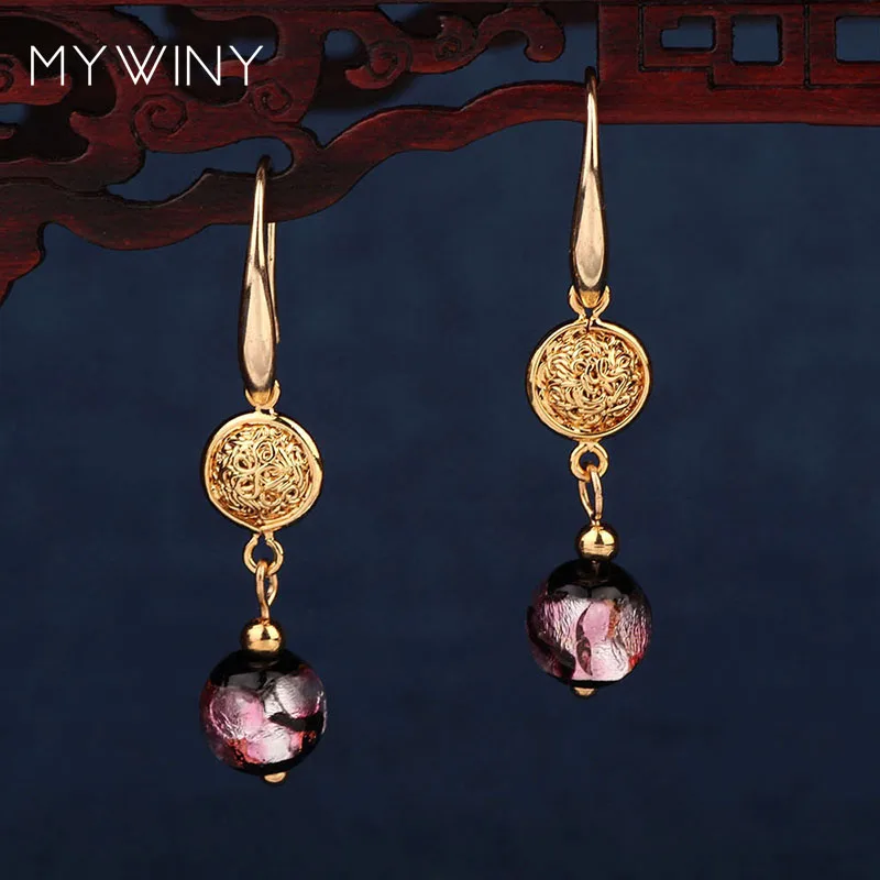 MYWINY медные натуральные камни винтажные стеклянные глазурованные фиолетовые