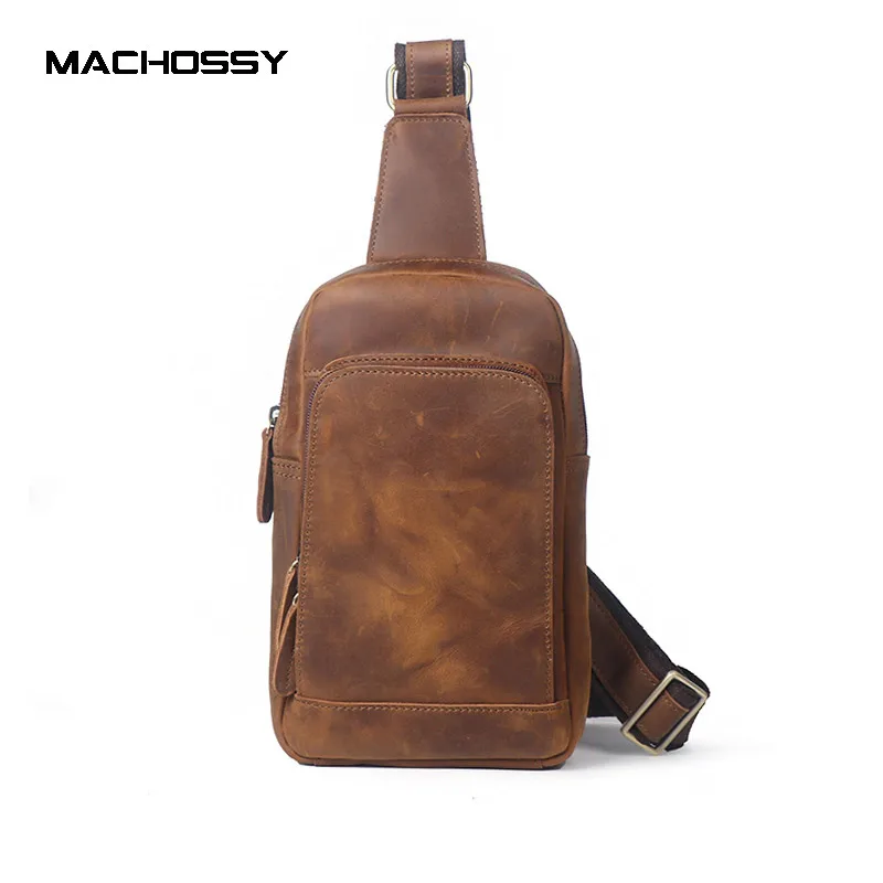 

Men bag genuine leather Crossbody bags Pull-up leather men's shoulder bag Casual Sling bags Natural Skin Chest bag