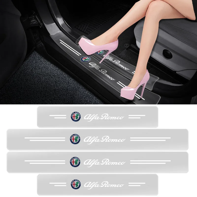 

4Pcs 3D Transparent Car Door Threshold Sill Protective Stickers For ALFA ROMEO Keychain Mito 147 156 159 166 Giulietta Spider GT