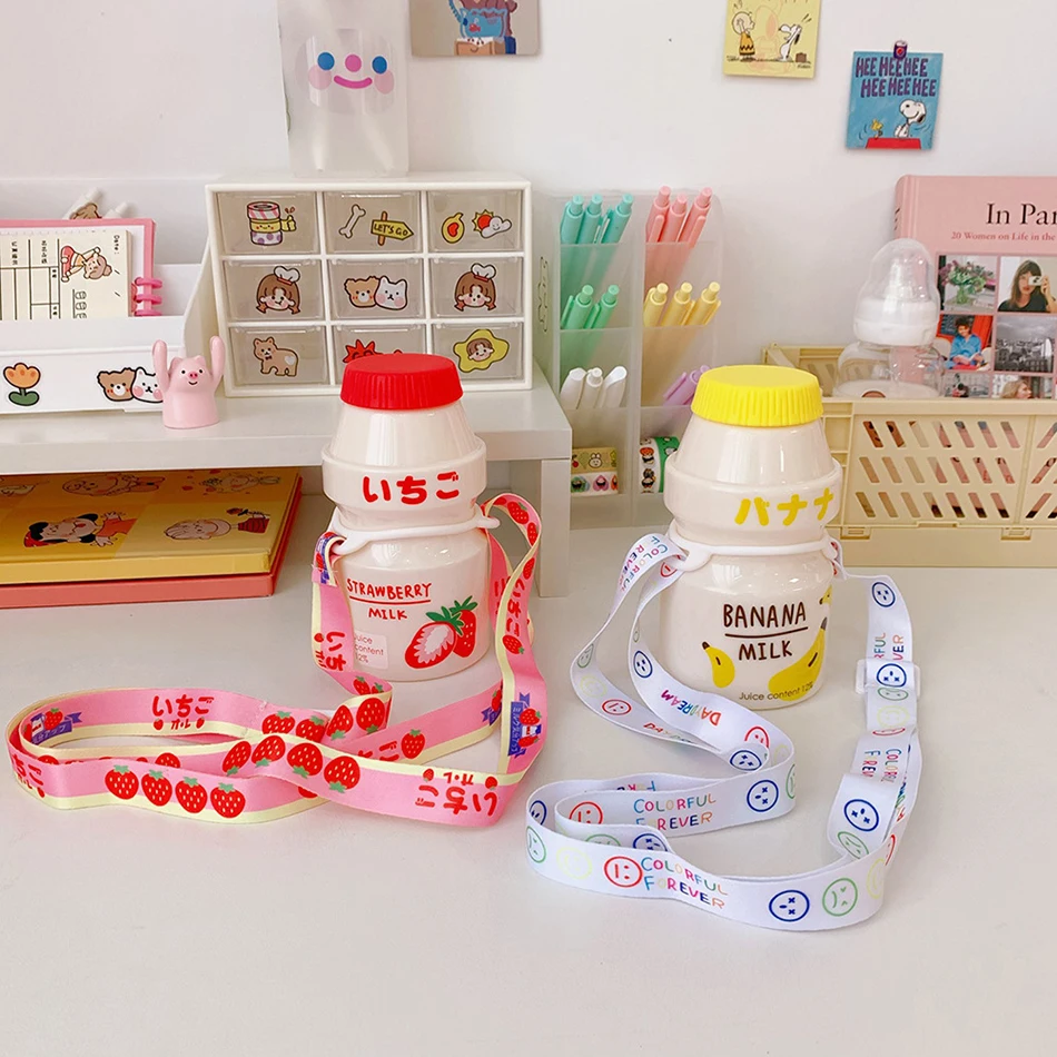 Симпатичная бутылка для воды с плечевым ремнем вакуумная фляжка широким