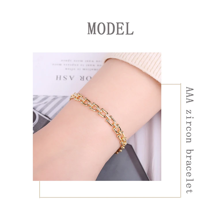 

Classical Fashion Copper Bracelet Luxury Vintage Row Chunky Chain Design Zircon Buckle Bracelet Women Jewelry Link Bracelet