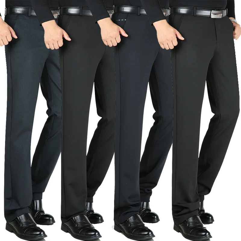 Осенне-зимние мужские плотные трикотажные длинные брюки против морщин с высокой